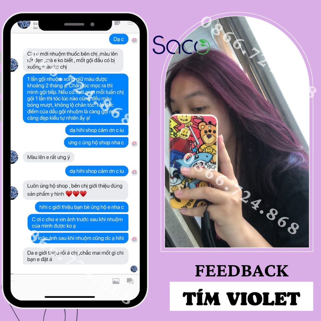 Dầu gội nhuộm tóc Tím Violet SACO PUPPLE 11 không gây khô xơ tóc từ thảo dược thiên nhiên