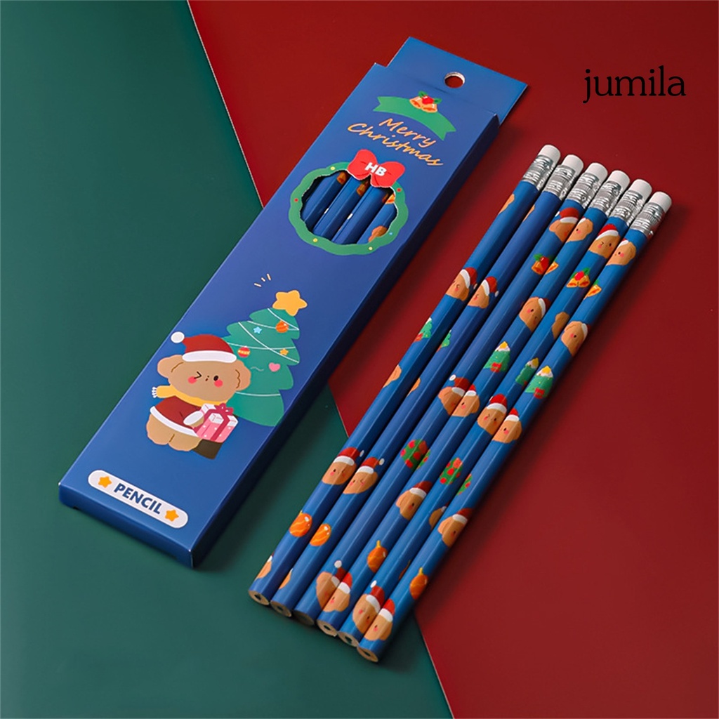 Set 6 Bút Chì Gỗ Kèm Gôm Tẩy Chủ Đề Giáng Sinh Dễ Thương