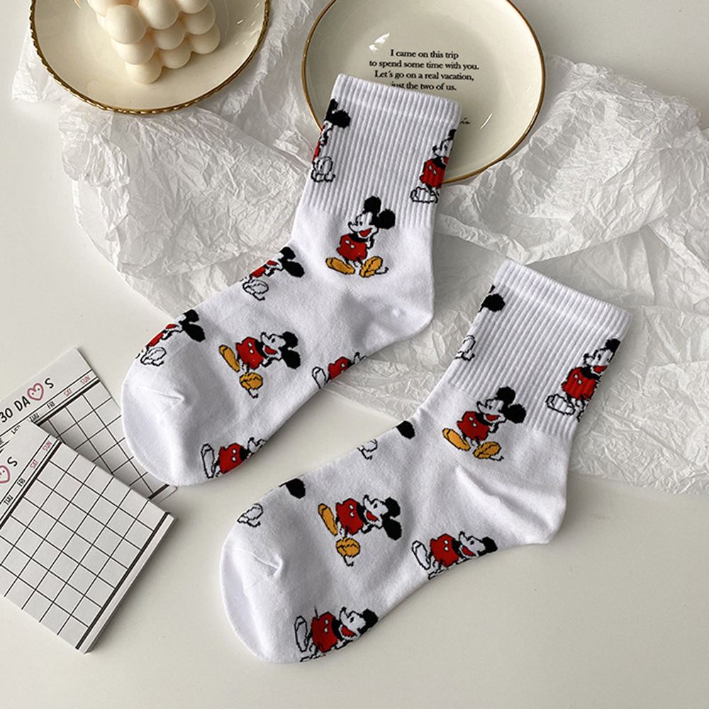 Đôi vớ cotton thoáng khí in hình chuột Mickey thời trang thu đông cho nữ