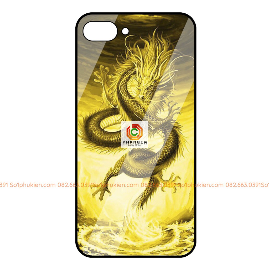 Ốp lưng OPPO A3S / A7 / F9 / A5S / A12 hình rồng vàng kính cường lực 9H chống trầy