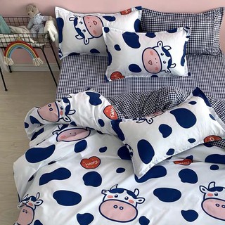 Bộ Drap - Chăn Phao Cotton Poly Bò Dairy Trắng