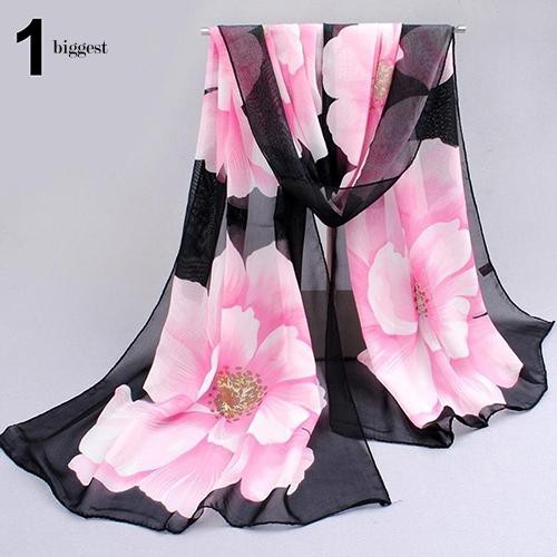 ☆Túi Xách Cỡ Lớn Thiết Kế Giản Dị Thời Trang☆Khăn Choàng Nữ, In Hoa, Vải Chiffon, Dài, Mềm Mại,