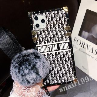 Ốp điện thoại mềm có quả châu lông họa tiết Dior cho IPhone 11 Pro Max X XS XR XSMax 8 7 6 6s Plus