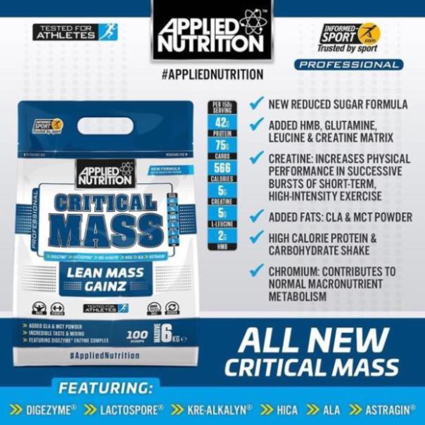 Sữa Dinh Dưỡng Tăng Cân Nhanh Applied Nutrition Critical Mass 12lbs (6kg) Authentic 100% | BigBuy360 - bigbuy360.vn