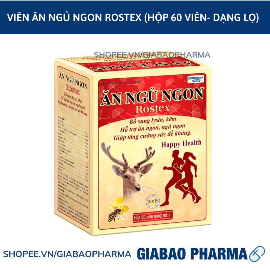 Viên Ăn Ngủ Ngon Rostex bổ sung omega 3, lysin, kẽm loại bỏ mất ngủ, căng thẳng, stress - Chai 60 viên/30 viên | Thế Giới Skin Care