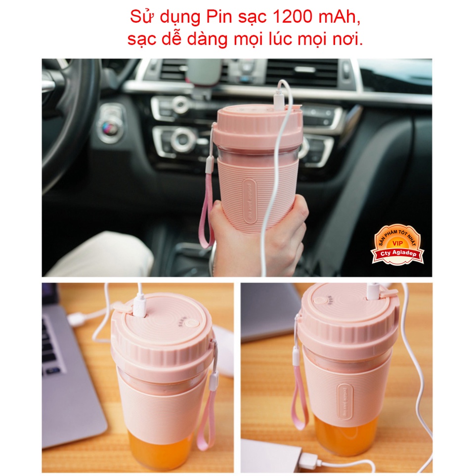 Cốc uống nước kiêm Máy xay sinh tố Mini sạc điện tiện mang đi - AGDHiter