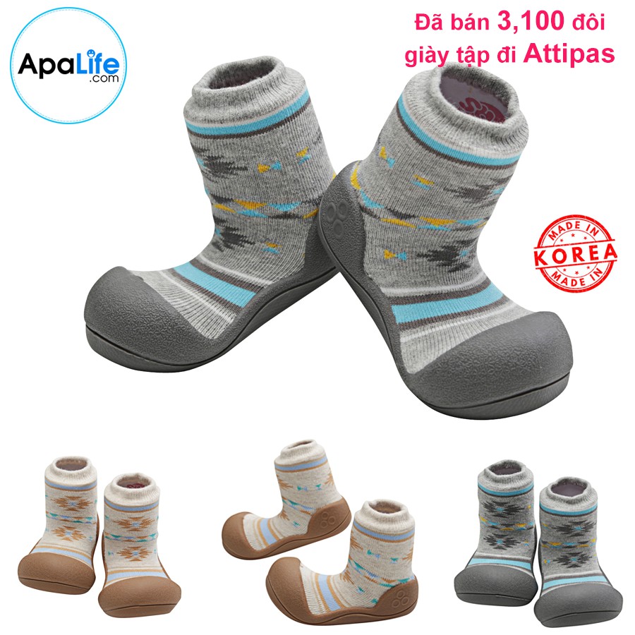 Giày tập đi Attipas Nordic - Brown AT035 /Gray AT036 nhập Hàn Quốc - cho bé trai /bé gái từ 3 - 24 tháng: đế mềm