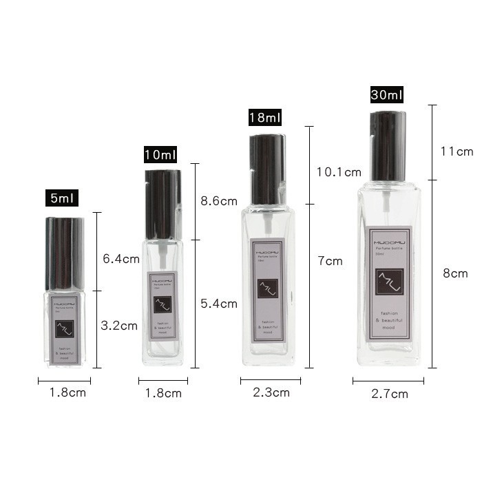 JDA WAA Lọ Chiết/ Chai Chiết Nước Hoa, Dung Dịch Hình Trụ Vuông Dạng xịt 5ml - 10ml - 18ml (mẫu THỦY TINH) 3 64