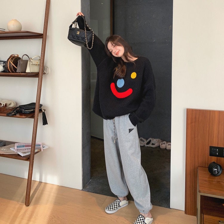 Áo sweater dệt kim mỏng dáng rộng cổ tròn thiết kế đơn giản thời trang 2021 dành cho nữ