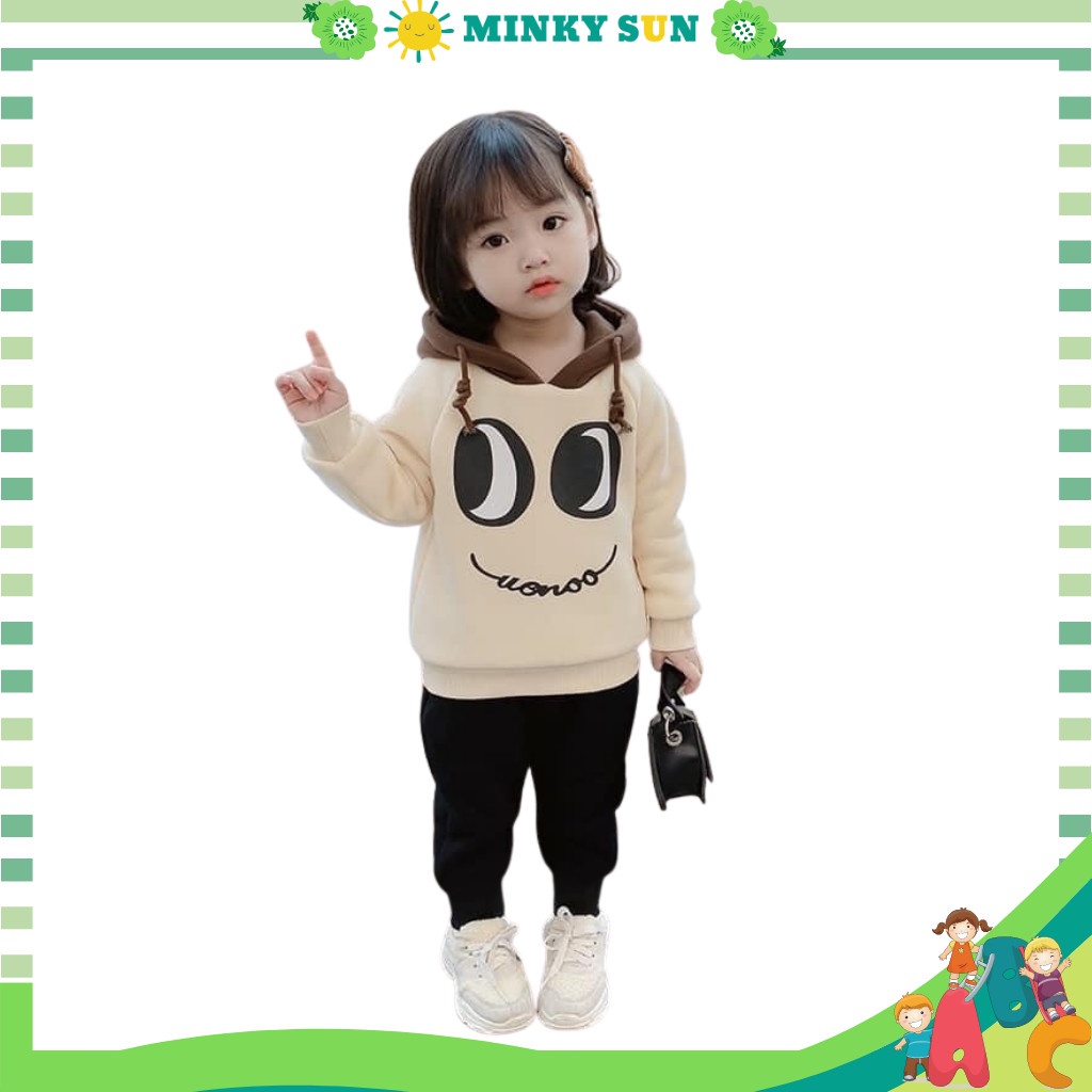 Sét Đôi Mắt Chất Nỉ Bông Có Mũ In Hình Cho Bé Gái từ 7 -27kg. MINKYSUN