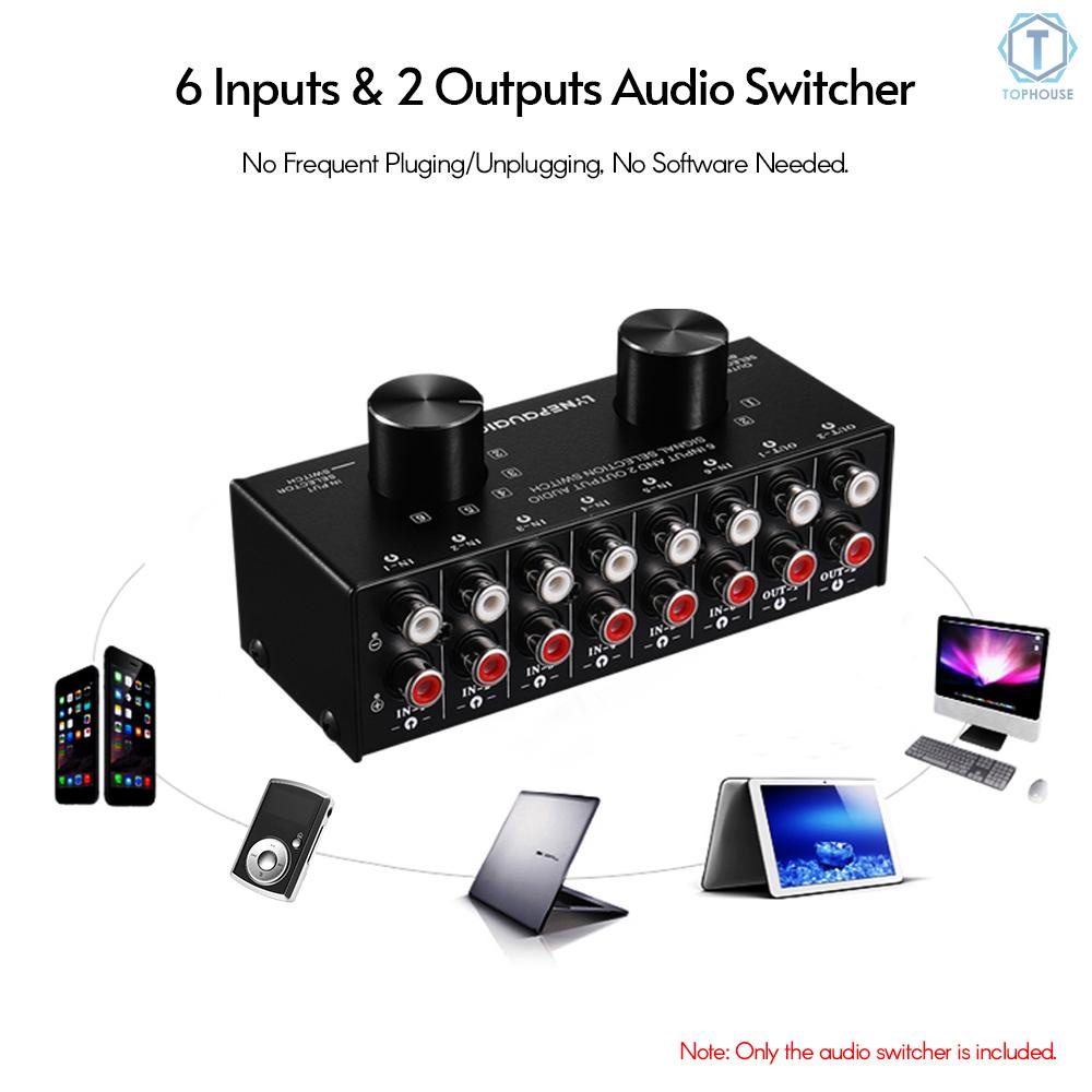 Bộ chia tín hiệu âm thanh hai chiều 6-in-2-out có đầu vào RCA và đầu ra