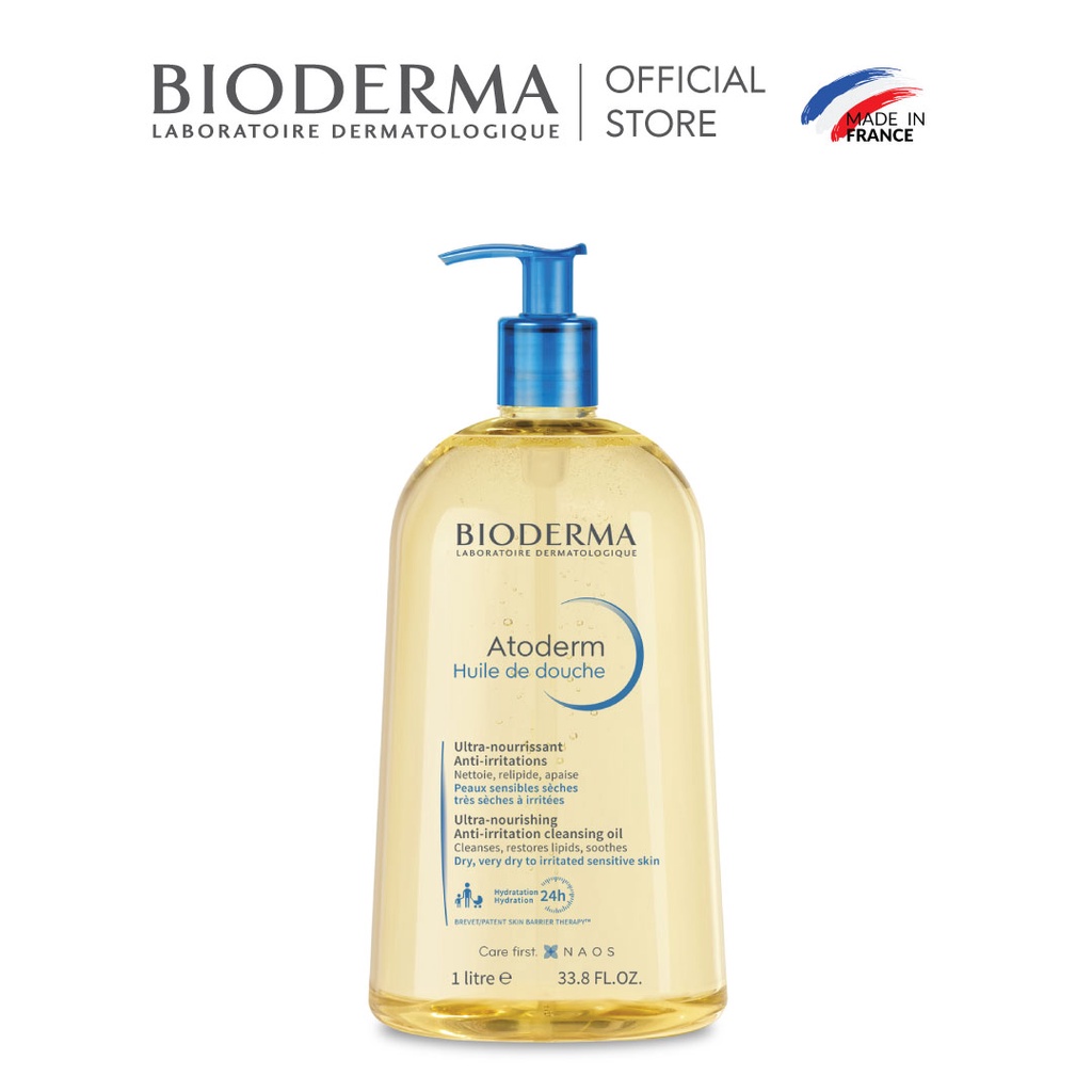 Dầu tắm giúp làm sạch, làm dịu và dưỡng ẩm dành cho da khô, da nhạy cảm Bioderma Atoderm Huile De Douche 1L
