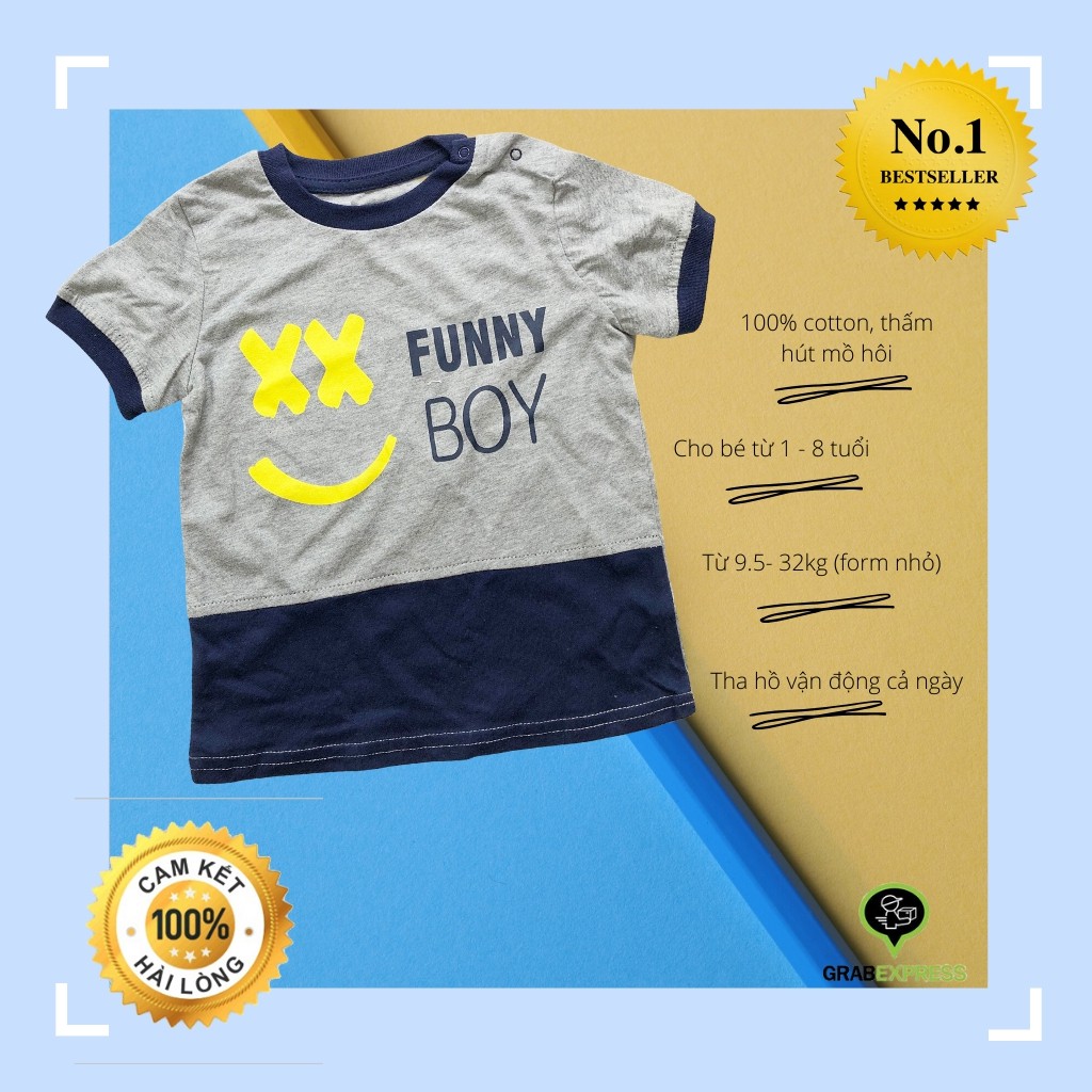 Áo Bé Trai GEEJAY Xuất Dư 100% Cotton Ngắn Tay Cho Bé DLH055 Từ 11 Đến 30kg