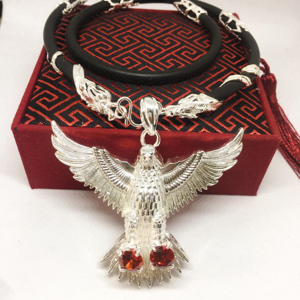 Dây chuyền Phong thủy Mặt Đại Bàng Tung Cánh Bạc Thái Cao Cấp | Jewelry Bảo Tín (dây và mặt) ( Màu bạc)