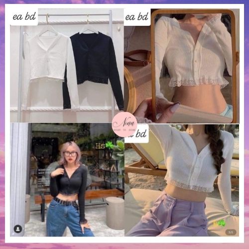 Áo Croptop Dài Tay Phối Ren NinaStore (Có Video + Ảnh đánh giá)