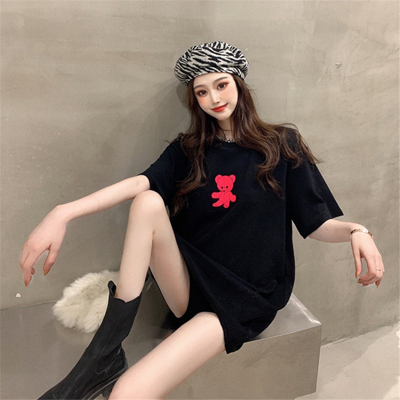 NRVP Áo thun tay ngắn cổ tròn mềm mại in họa tiết phong cách Hàn Quốc thời trang cho nữ