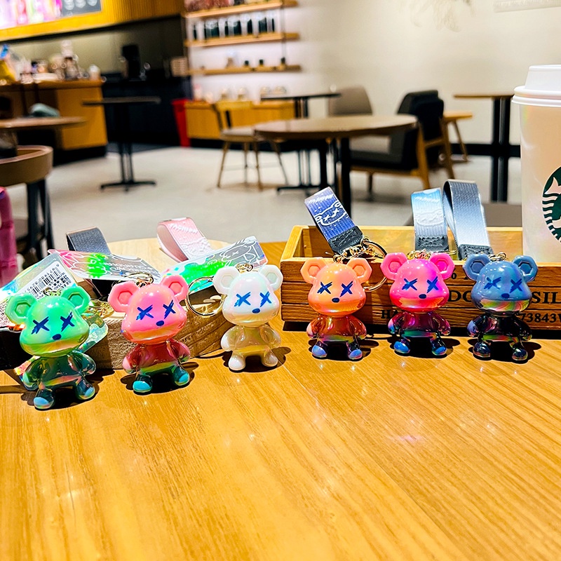 Móc Khóa Nhựa Resin Màu Gradient Hình Chú Gấu Dễ Thương