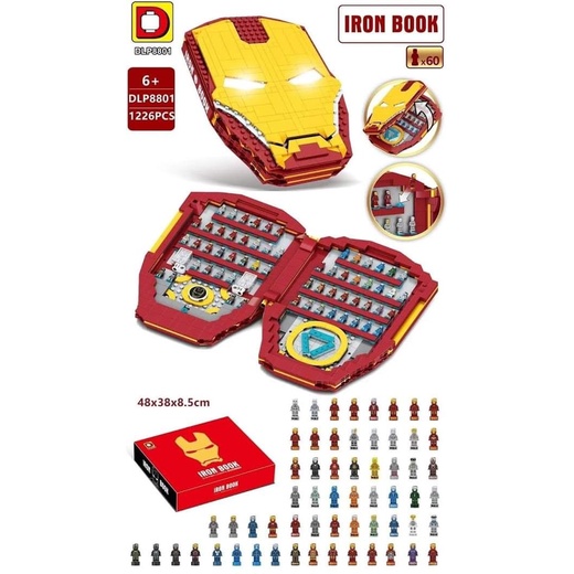 Bộ Lắp Ráp Ironman Book DLP 8801 - Xếp Hình Bộ Sưu Tập 60 Nhân Vật Ironman Microfigures Kèm Hộp Trung Bày 1226 Chi Tiết