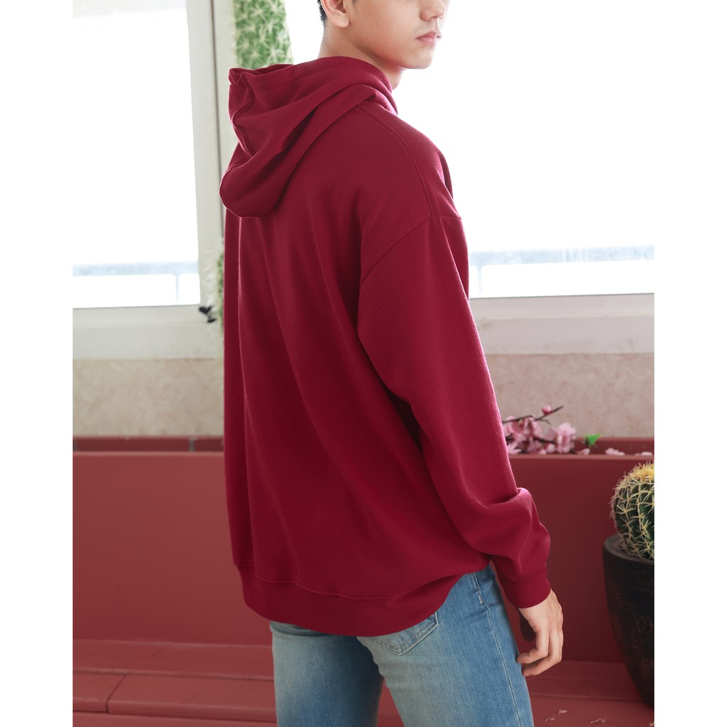 Áo Hoodie Thêu Logo Champion Sắc Nét Phía Trước-Chất Vải Nỉ Bông Cotton-Form Rộng Rãi Unisex Nam Nữ-Màu Đỏ Đô