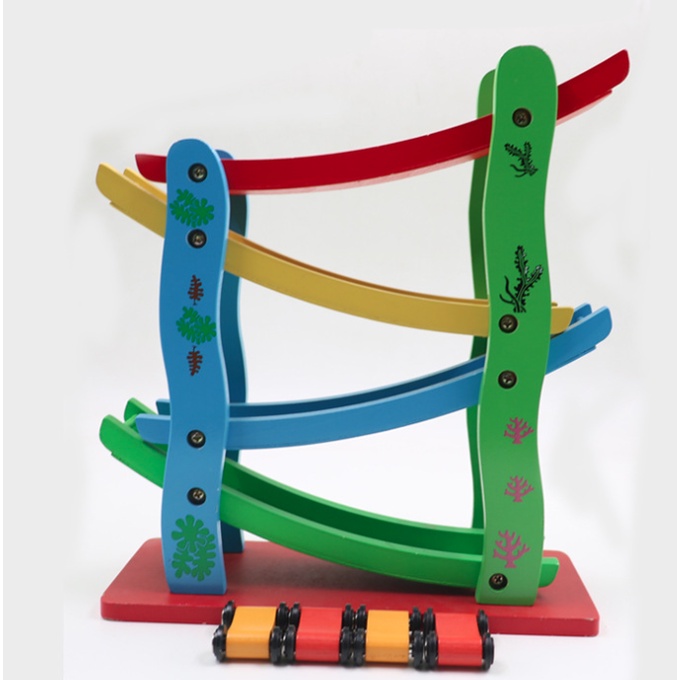 CẦU TRƯỢT 4 TẦNG GỖ CHO BÉ TẶNG KÈM 4 XE Ô TÔ