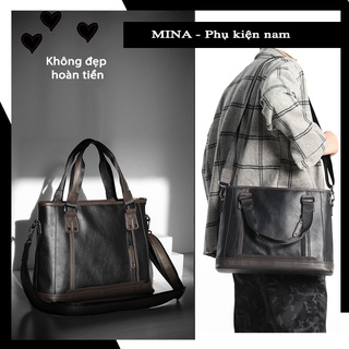 Túi da thời trang nam đựng laptop, a4, ipad cặp công sở đựng tài liệu đi làm đi du lịch giỏ đeo chéo tiện lợi MINA