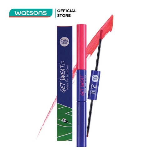 Son Lì Và Bóng Hai Đầu Cathy Doll Get Sweat Matte Tint & Lip Coat 2.4g + 2.5g .#04 Red Soccer