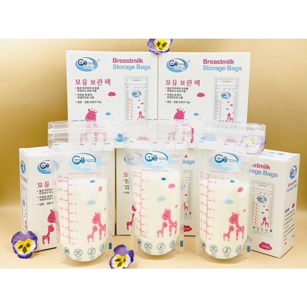 ✸♗(Tặng 1 bút ghi) Combo 3 hộp 50 túi trữ sữa GB Baby 250ml mới 2022 có tem QR code chống hàng giả
