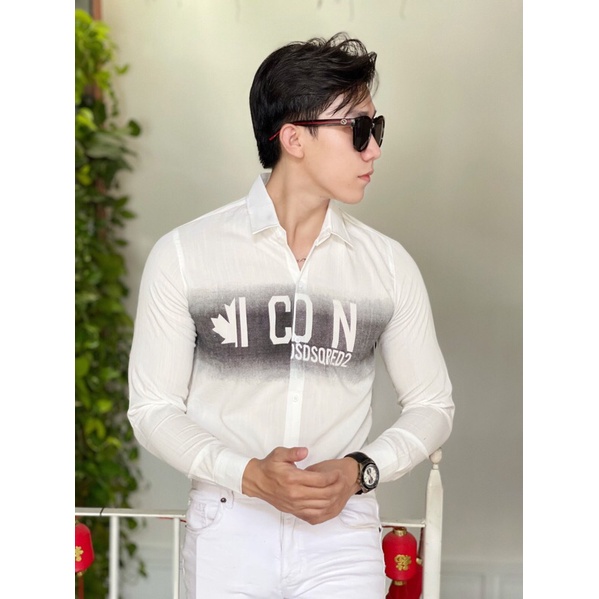 Áo sơ mi nam nữ tay dài chất liệu vải đũi in chữ ICON phong cách thời trang công sở tinh tế và sang trọng