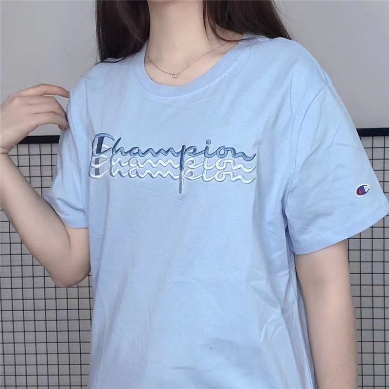 CHAMPION Couples Cotton Embroidered Letter Round Neck Plus Size T-shirt