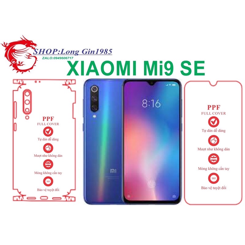 Xiaomi Mi 9 SE miếng dán trong Ppf mặt sau và mặt trước chống va đập chống trầy xước