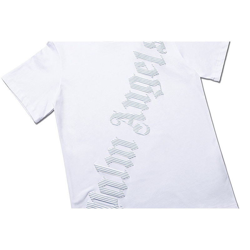 Áo Thun Cotton Tay Ngắn Dáng Rộng Plus Size Họa Tiết Kẻ Sọc Dọc In Chữ Thời Trang Cho Nam Và Nữ