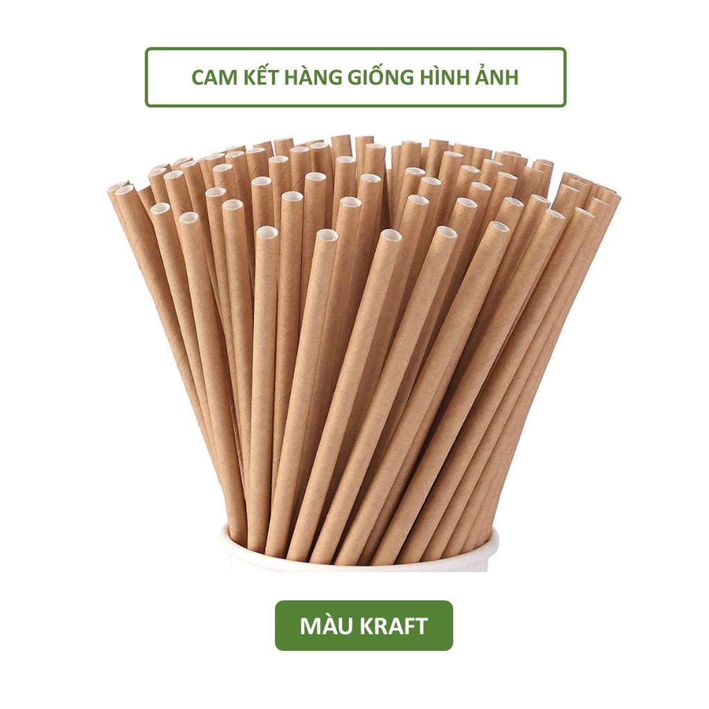 100 ống hút giấy 3 lớp phi 6 x 197mm, bọc màng, không bọc màng, màu trắng, nâu kraft, party Giáng Sinh Noel, Lễ, Tết