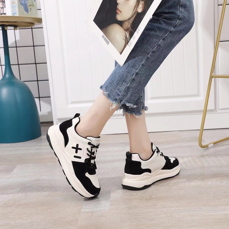 Giày thể thao sneaker độn đế hoạ tiết pha viền fullbox hàng quảng châu cao cấp