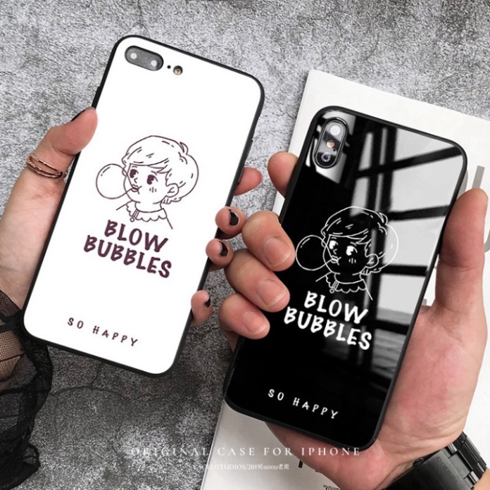 Ốp lưng iphone 6, 7, 8 Plus, X, XS, XR, XSMAX, 11, 11PRO, 11 PROMAX, 12, 13 PROMAX cậu bé thổi kẹo cao su thiên nhiên BẰ