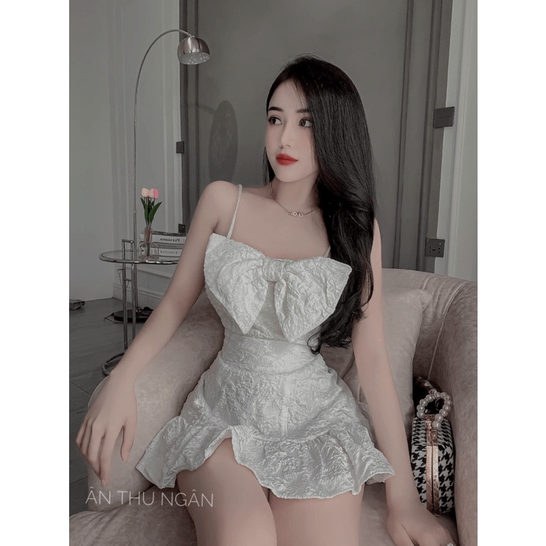 Mẫu Mới Hợp Thời Trang | Sale 50% Cho Mẫu Đầm Gấm Xốp Hai Dây Có Nơ Trước Ngực Dáng Ngắn Ôm Body Siêu Hấp Dẫn UP