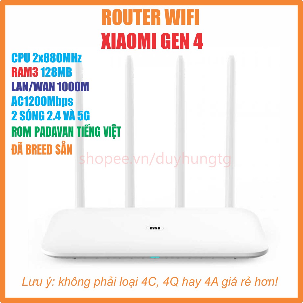 Phát Router WIFI XIAOMI GEN 4 -Tiếng Việt - chuẩn AC1200 tốc độ cao Rom PADAVAN