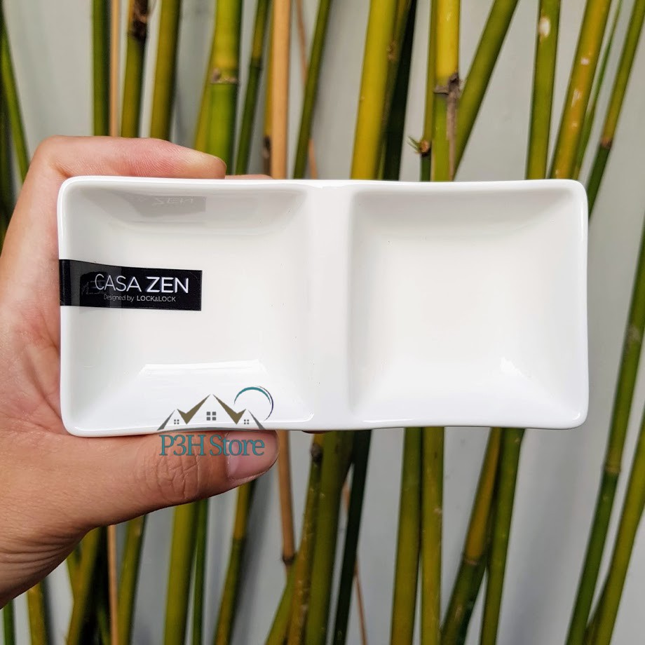Set 2 đĩa gia vị , chén chấm sứ 2 ngăn Lock&amp;Lock Casa Zen SLT602
