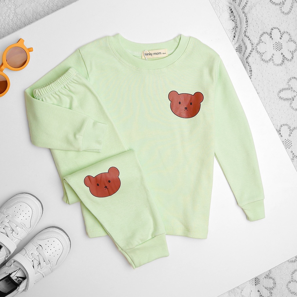 [SALE] Bộ Quần Áo Bé Gái, Bé Trai Minky Mom Vải Cotton Bozip Ngực In Gấu Teddy, Bộ Dài Tay Cho Bé Mặc Thu Đông MKMTD2153