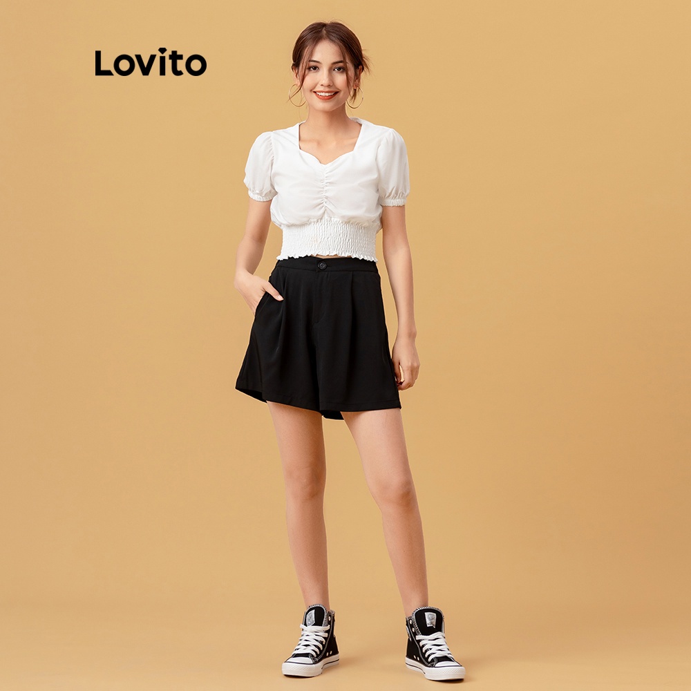 Áo kiểu Lovito tay phồng thời trang cho nữ L05279 (Màu trắng / Màu đen) | BigBuy360 - bigbuy360.vn