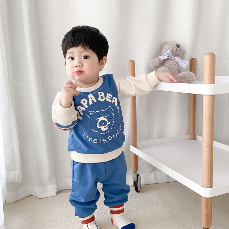 Set Đồ Mùa Thu 2 Món Gồm Áo Thun Tay Dài Cổ Tròn In Chữ Và Quần Dài Cho Bé Trai / Gái