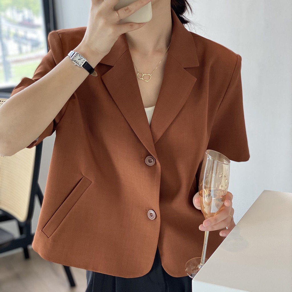 Áo blazer vest nữ ngắn tay form suông vải mịn Hàn Quốc