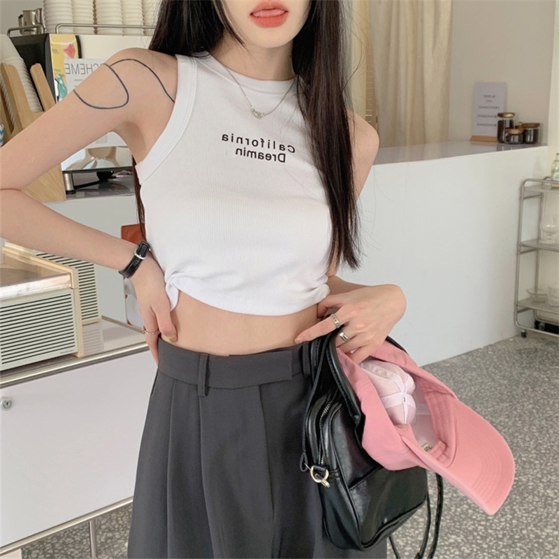 Áo SUXI không tay in chữ có mút ngực thời trang mùa hè quyến rũ cho nữ