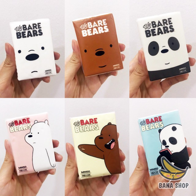 Set 6 bịch khăn giấy khô anh em gấu We Bare Bears Chúng tôi đơn giản là gấu