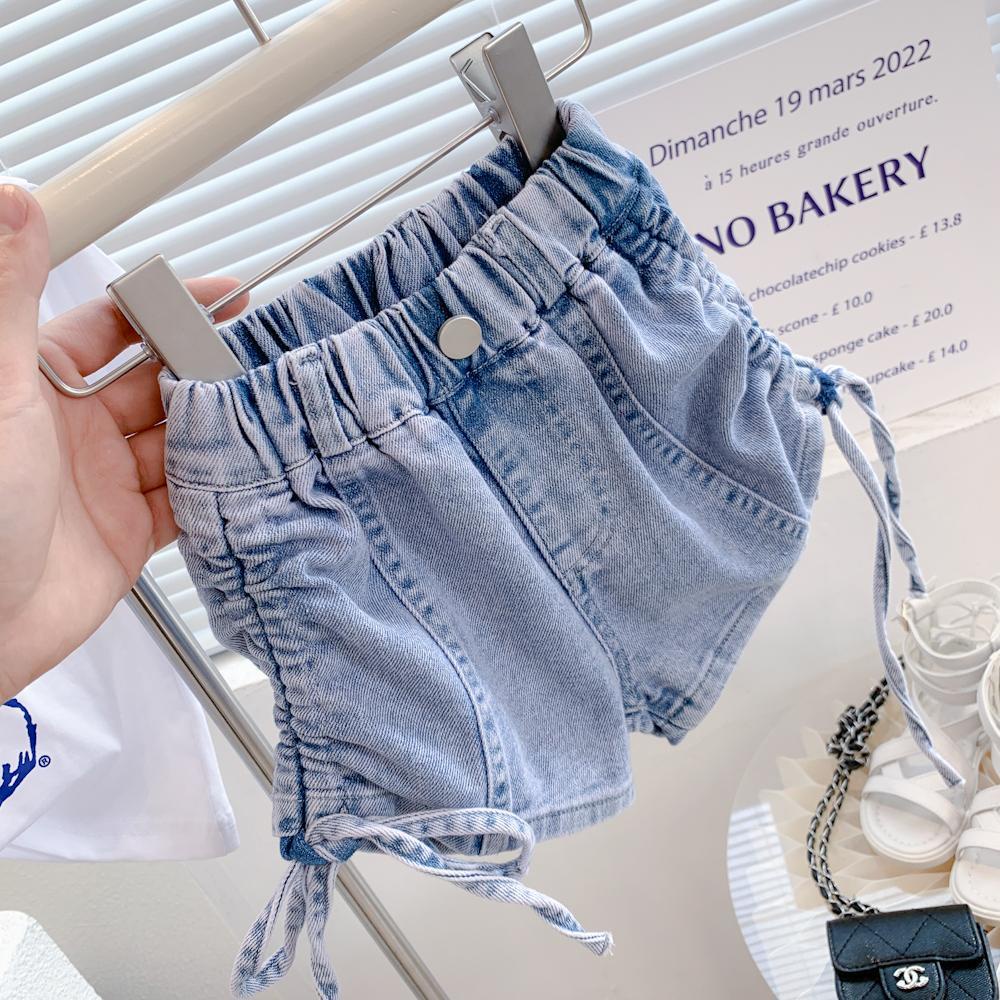 Quần Short Denim Dây Rút Co Giãn Phong Cách Hàn Quốc Thời Trang Mùa Hè Cho Bé Gái 5 Tuổi