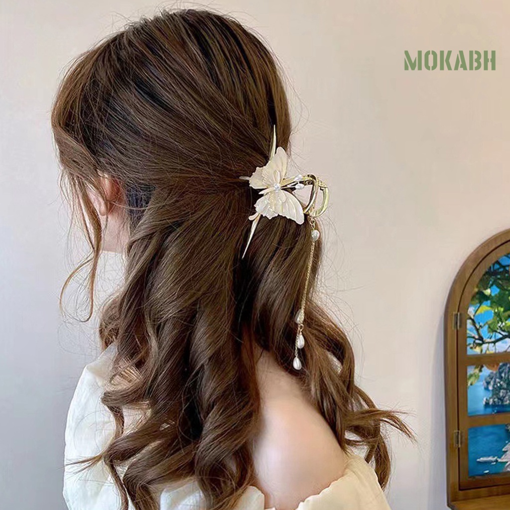 < Kẹp Tóc Dạng Móng Vuốt Tua Rua Dài Trang Trí Hình Bướm Tinh Tế Chống Trượt Chất Lượng Cao Cho Nữ >