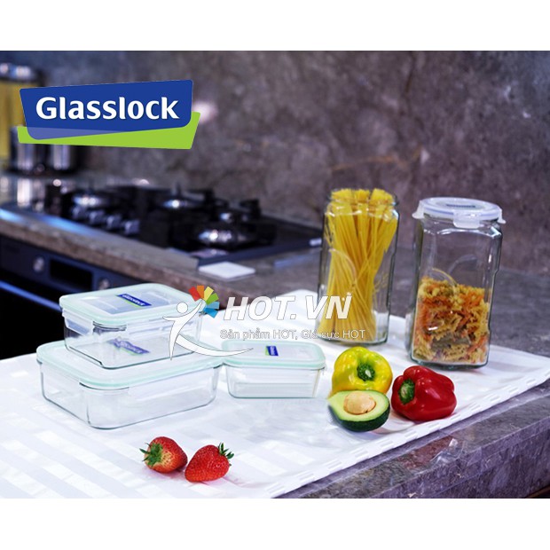 Bộ hộp thủy tinh đựng thức ăn 3 món GLASSLOCK 400 + 1000 + 2000ml GL135