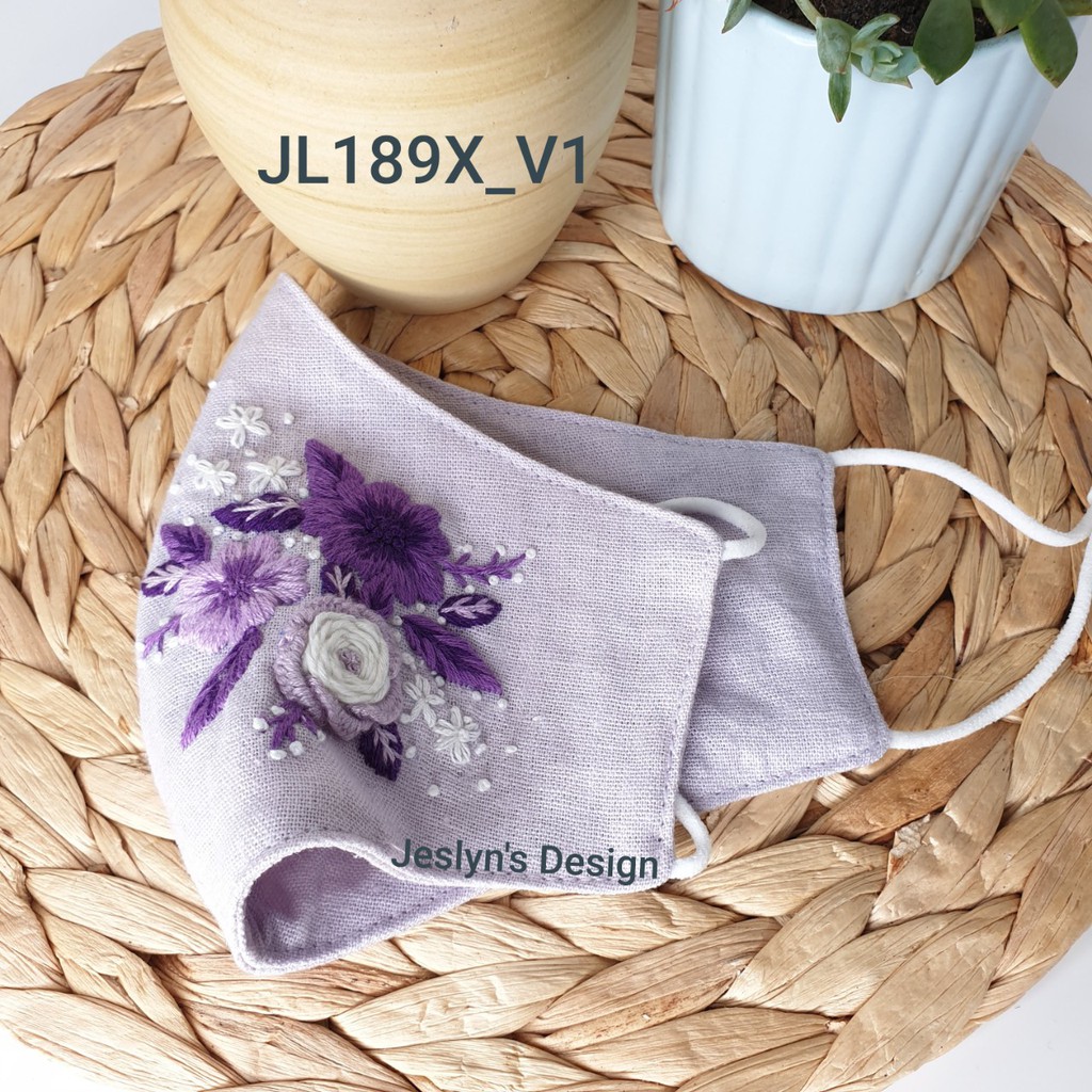 Khẩu trang thêu tay vải linen JL189X