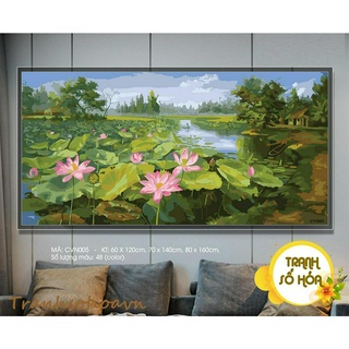 Tranh Sơn Dầu Số Hóa Cảnh Đầm Sen Việt Nam  Nhiều Kích Thước Tranhsohoavn Tranh Tự Tô Màu Mã Tranh CVN005 (48 màu)