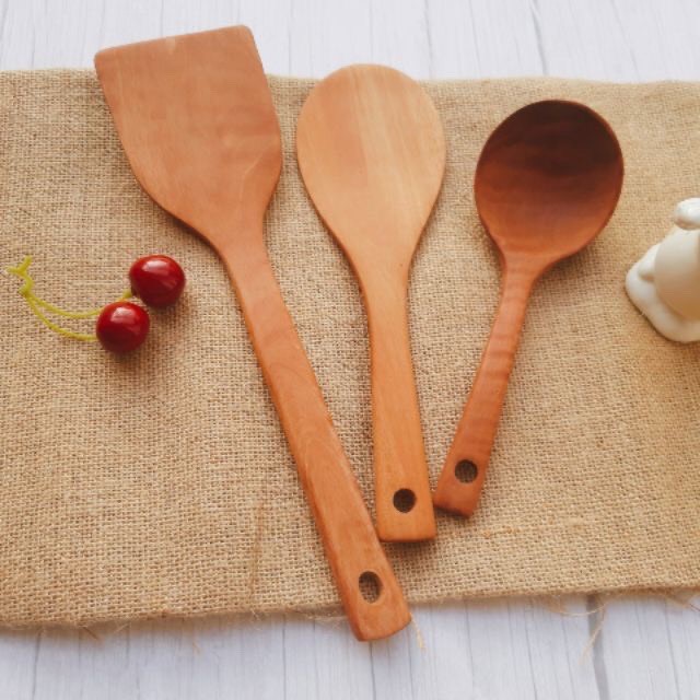 Set lẻ 3 muôi gỗ (Muỗng gỗ) múc cơm, múc canh, xào rán chất lượng cao, tiện lợi dùng cho nhà bếp