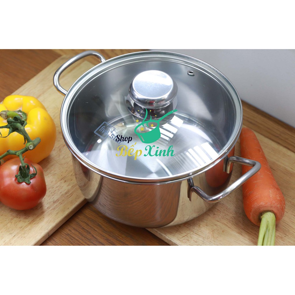 Nồi inox Fivestar 3 đáy từ nắp kính 26cm , tặng 2 muỗng canh